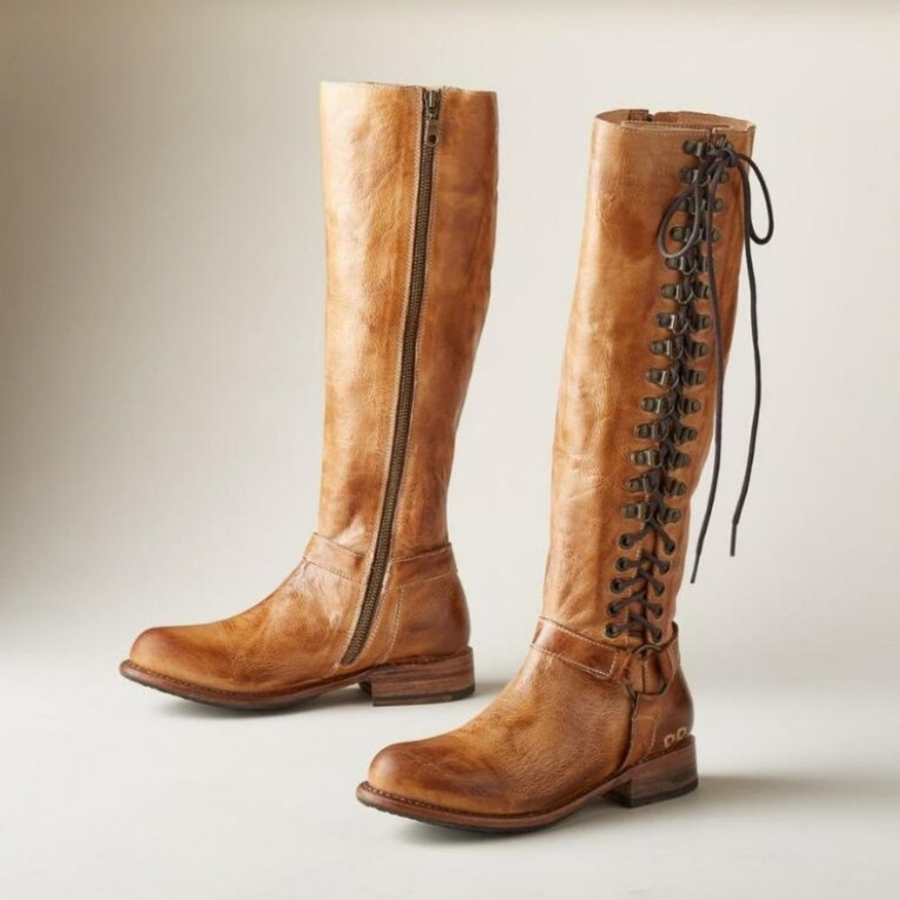 Bed Stu brown Burnley leather lace up detail tall riding boots 7 - Picture 3 of 16